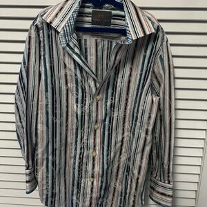 Thomas Dean Boys Casual Striped Shirt - Blue, White, Pink